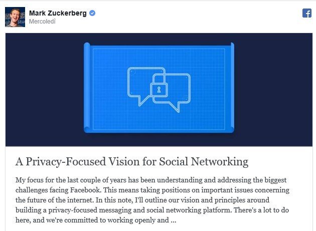 RIVOLUZIONE Rivoluzione Facebook: la “piazza pubblica” diventerà un servizio privato e criptato